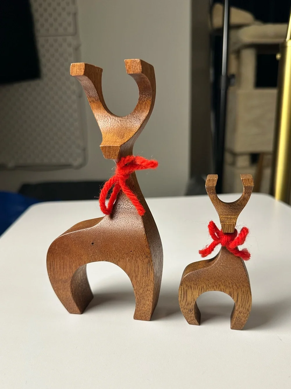 Vintage MCM Scandinavian/Danish-style Wooden Reindeer Mother & Fawn Figurine Set